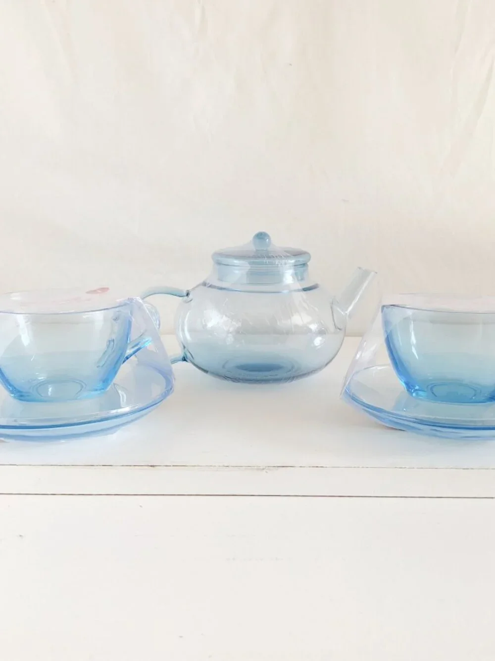 Target Valentines Day 2024 Blue Glass Teapot & Cups Set 6 Pieces